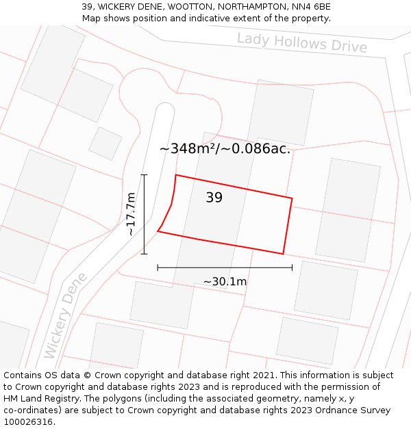 39, WICKERY DENE, WOOTTON, NORTHAMPTON, NN4 6BE: Plot and title map