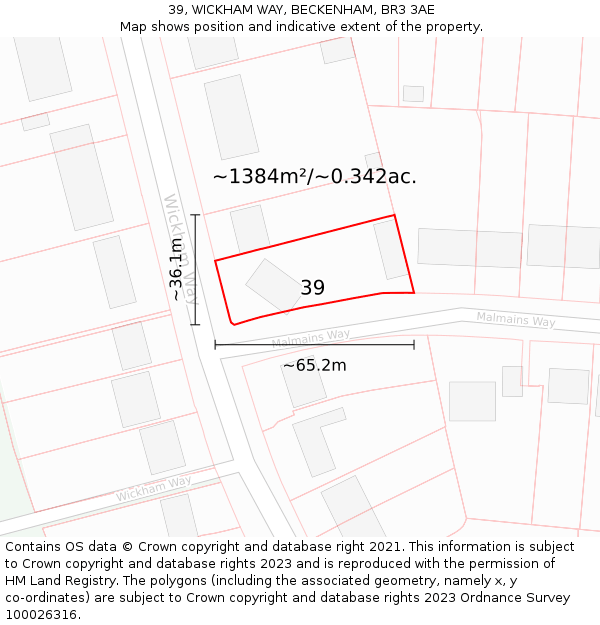39, WICKHAM WAY, BECKENHAM, BR3 3AE: Plot and title map