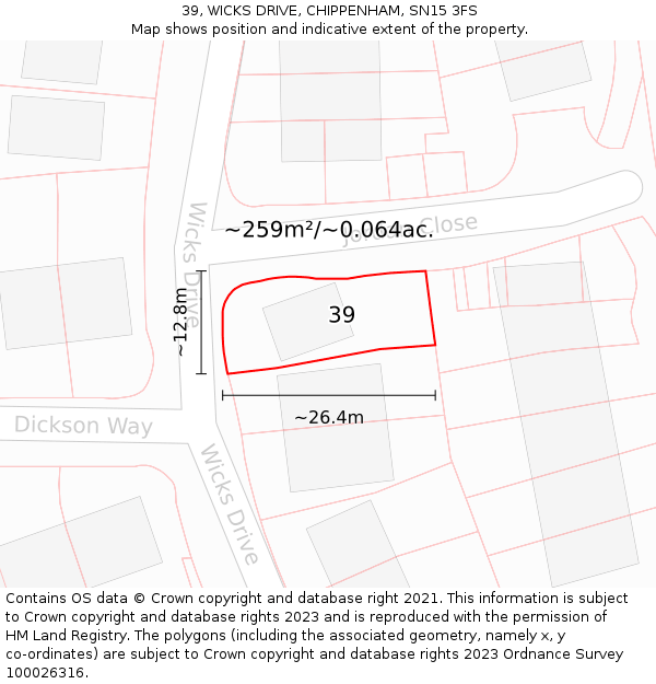 39, WICKS DRIVE, CHIPPENHAM, SN15 3FS: Plot and title map