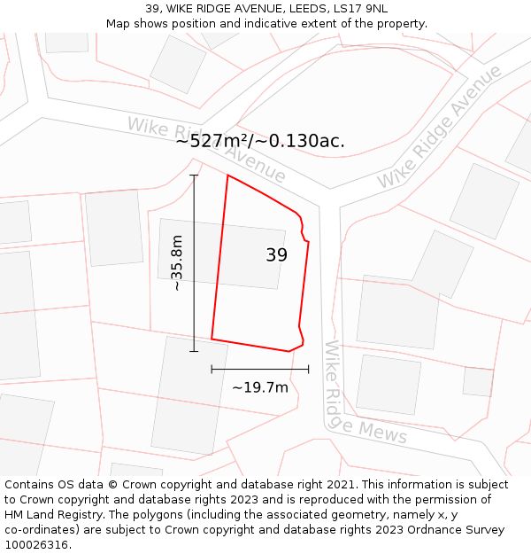 39, WIKE RIDGE AVENUE, LEEDS, LS17 9NL: Plot and title map