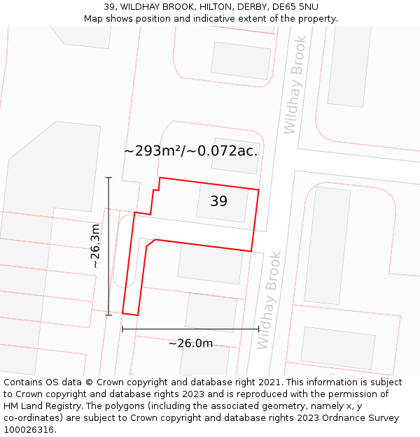 39, WILDHAY BROOK, HILTON, DERBY, DE65 5NU: Plot and title map