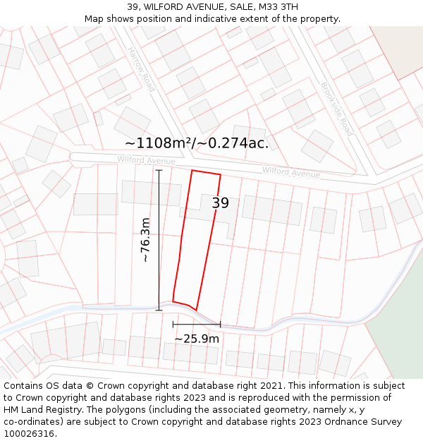 39, WILFORD AVENUE, SALE, M33 3TH: Plot and title map