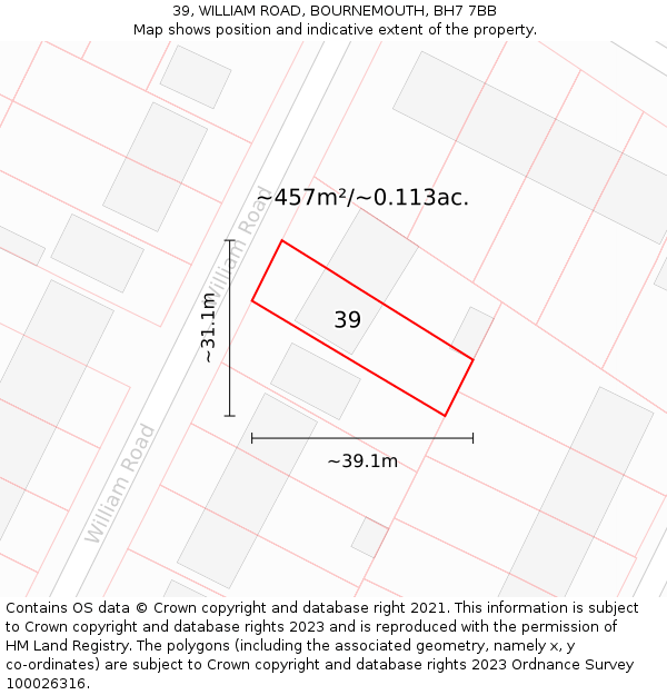 39, WILLIAM ROAD, BOURNEMOUTH, BH7 7BB: Plot and title map