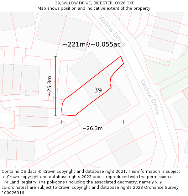 39, WILLOW DRIVE, BICESTER, OX26 3XF: Plot and title map