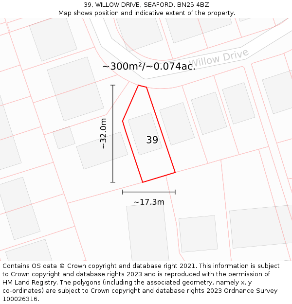 39, WILLOW DRIVE, SEAFORD, BN25 4BZ: Plot and title map