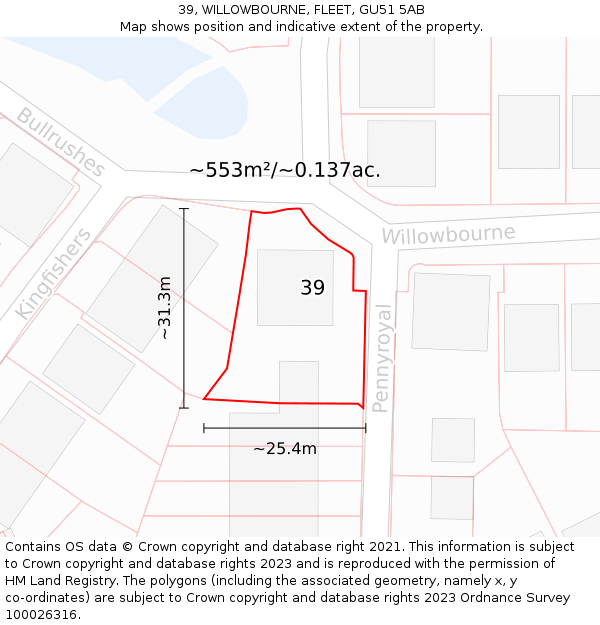 39, WILLOWBOURNE, FLEET, GU51 5AB: Plot and title map