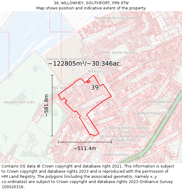 39, WILLOWHEY, SOUTHPORT, PR9 9TW: Plot and title map