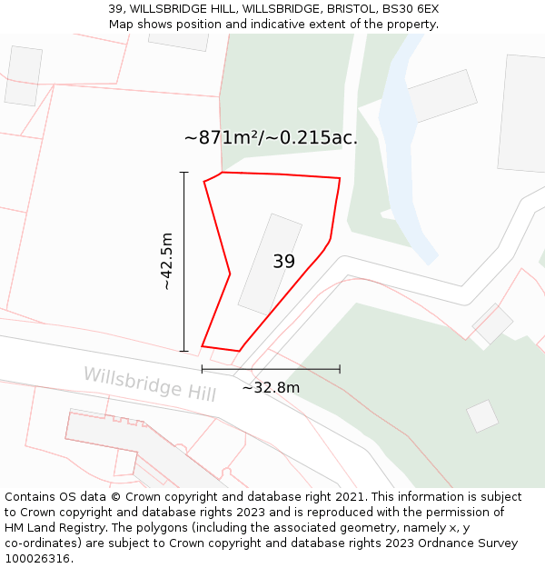 39, WILLSBRIDGE HILL, WILLSBRIDGE, BRISTOL, BS30 6EX: Plot and title map