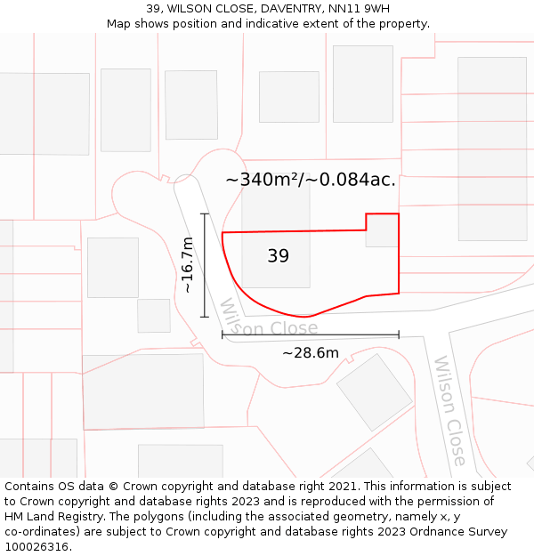 39, WILSON CLOSE, DAVENTRY, NN11 9WH: Plot and title map