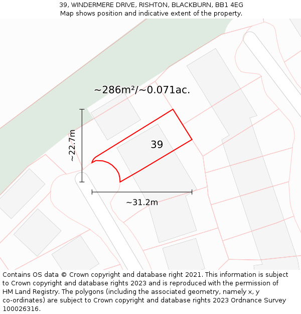 39, WINDERMERE DRIVE, RISHTON, BLACKBURN, BB1 4EG: Plot and title map