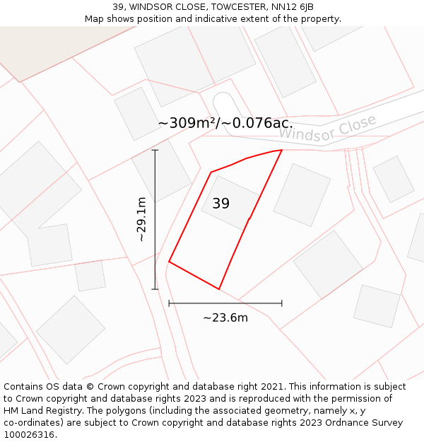39, WINDSOR CLOSE, TOWCESTER, NN12 6JB: Plot and title map