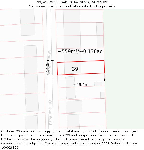 39, WINDSOR ROAD, GRAVESEND, DA12 5BW: Plot and title map