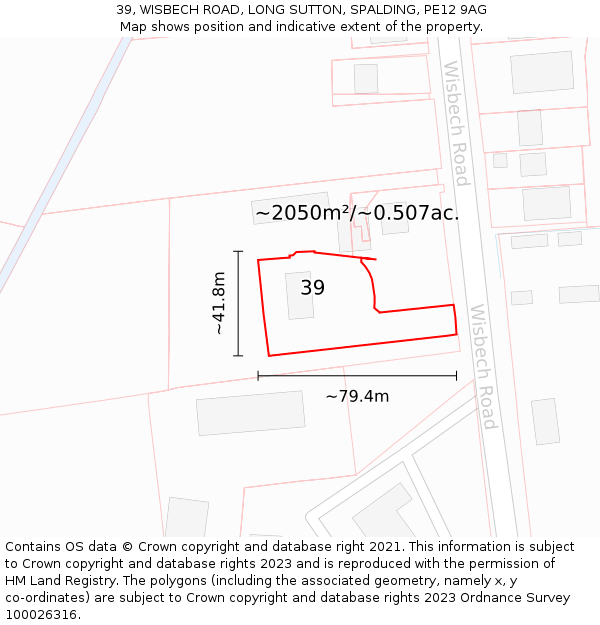 39, WISBECH ROAD, LONG SUTTON, SPALDING, PE12 9AG: Plot and title map