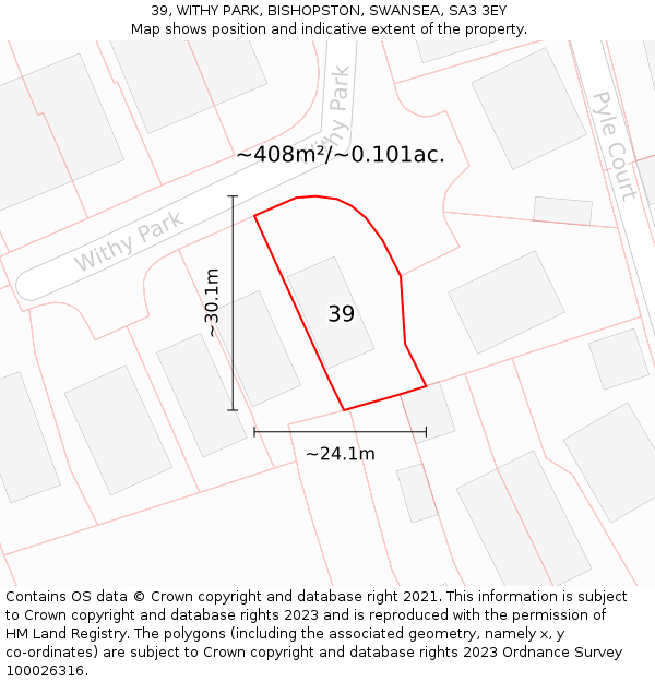 39, WITHY PARK, BISHOPSTON, SWANSEA, SA3 3EY: Plot and title map