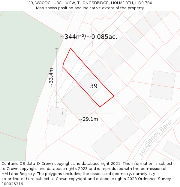39, WOODCHURCH VIEW, THONGSBRIDGE, HOLMFIRTH, HD9 7RX: Plot and title map