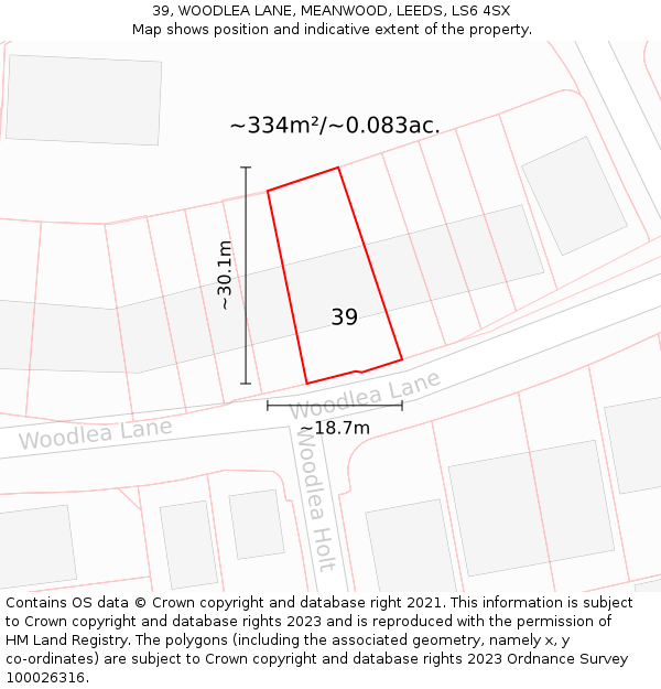 39, WOODLEA LANE, MEANWOOD, LEEDS, LS6 4SX: Plot and title map