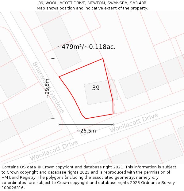 39, WOOLLACOTT DRIVE, NEWTON, SWANSEA, SA3 4RR: Plot and title map