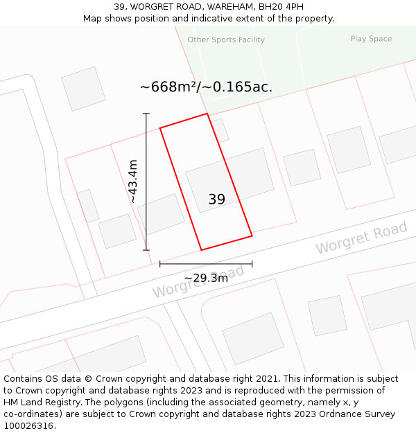 39, WORGRET ROAD, WAREHAM, BH20 4PH: Plot and title map