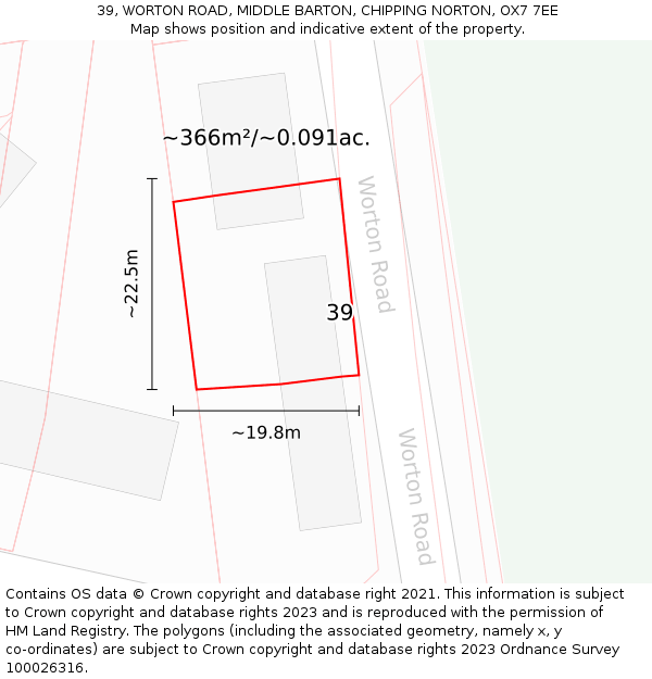 39, WORTON ROAD, MIDDLE BARTON, CHIPPING NORTON, OX7 7EE: Plot and title map