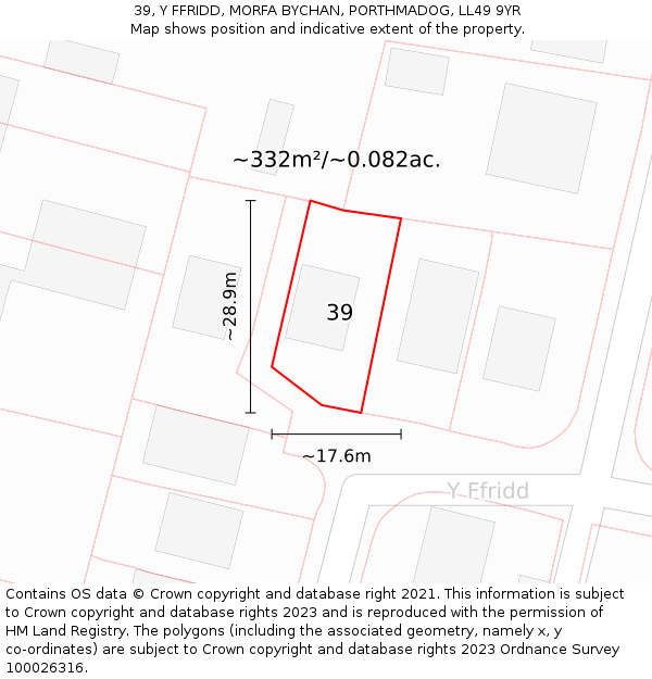 39, Y FFRIDD, MORFA BYCHAN, PORTHMADOG, LL49 9YR: Plot and title map