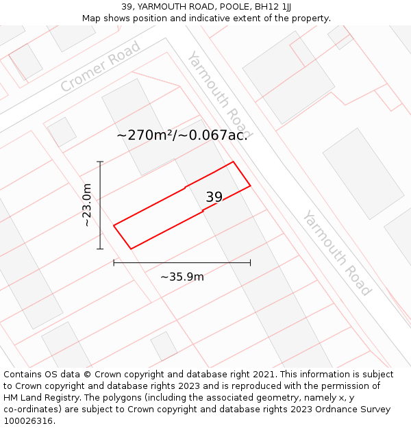 39, YARMOUTH ROAD, POOLE, BH12 1JJ: Plot and title map