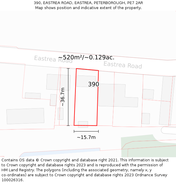 390, EASTREA ROAD, EASTREA, PETERBOROUGH, PE7 2AR: Plot and title map
