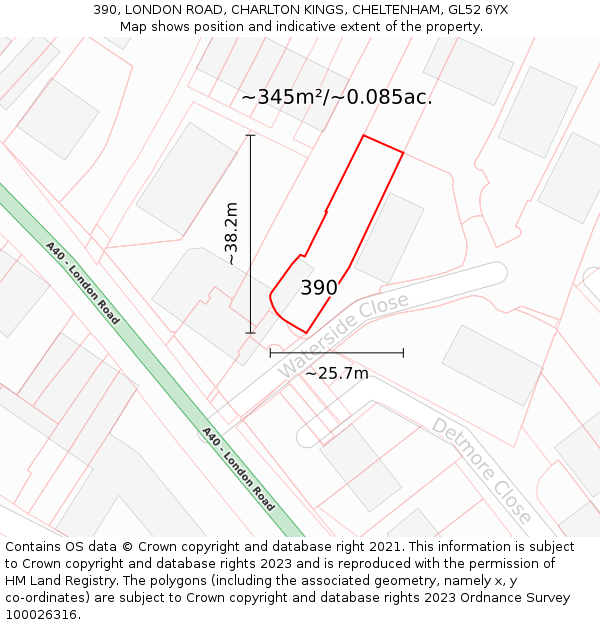 390, LONDON ROAD, CHARLTON KINGS, CHELTENHAM, GL52 6YX: Plot and title map