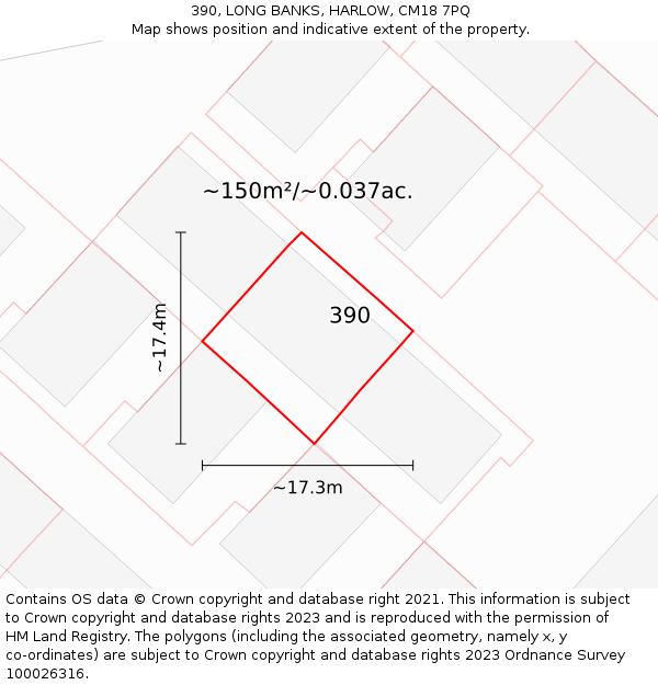 390, LONG BANKS, HARLOW, CM18 7PQ: Plot and title map
