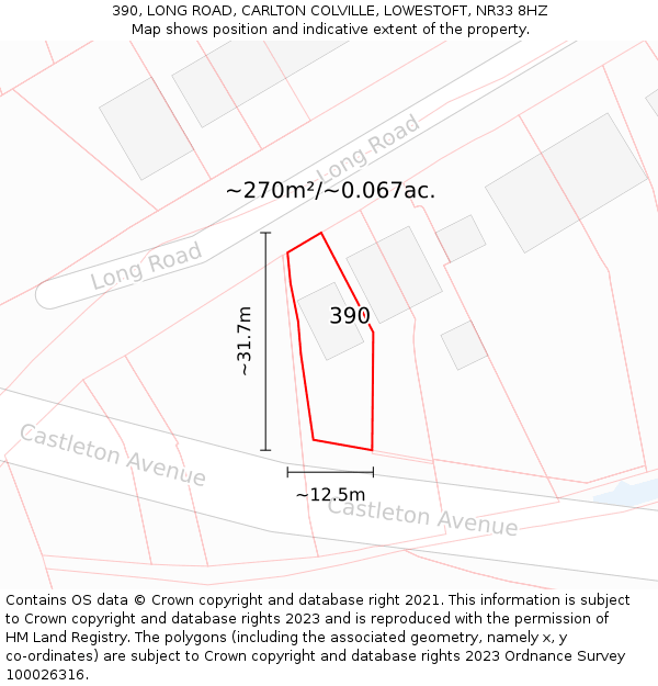 390, LONG ROAD, CARLTON COLVILLE, LOWESTOFT, NR33 8HZ: Plot and title map