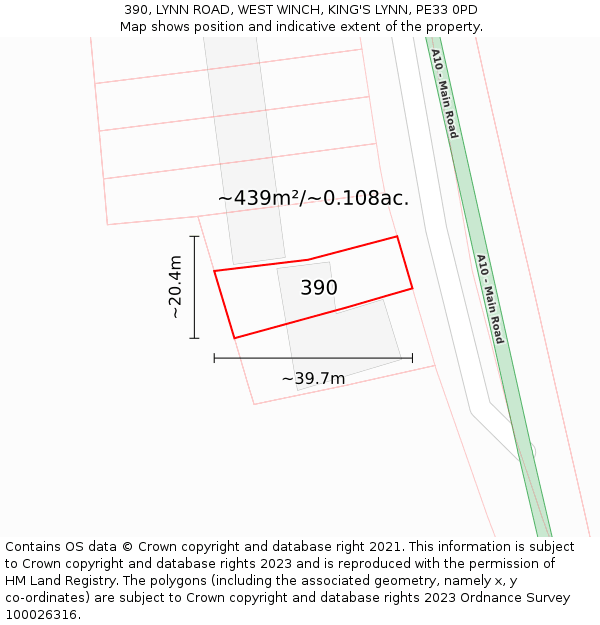 390, LYNN ROAD, WEST WINCH, KING'S LYNN, PE33 0PD: Plot and title map