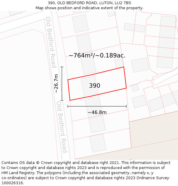 390, OLD BEDFORD ROAD, LUTON, LU2 7BS: Plot and title map
