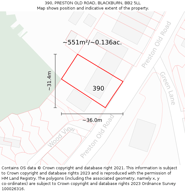390, PRESTON OLD ROAD, BLACKBURN, BB2 5LL: Plot and title map