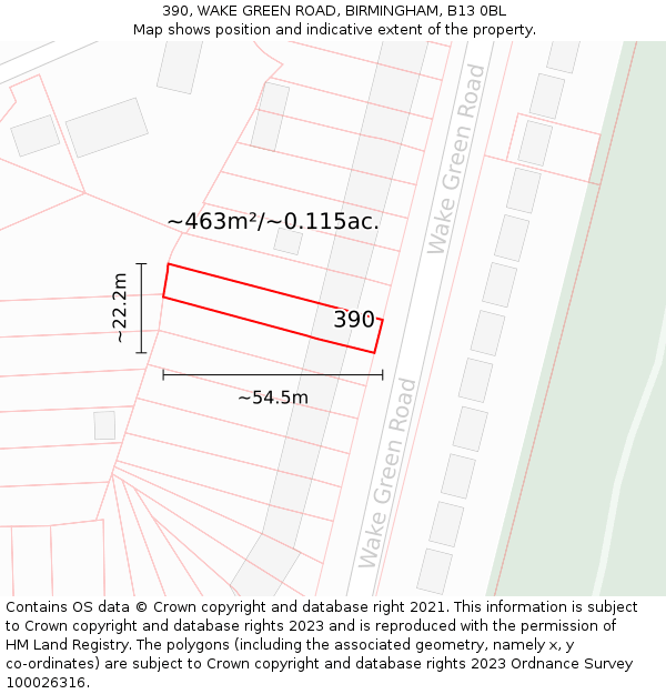 390, WAKE GREEN ROAD, BIRMINGHAM, B13 0BL: Plot and title map