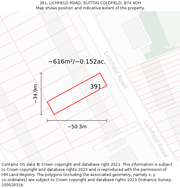 391, LICHFIELD ROAD, SUTTON COLDFIELD, B74 4DH: Plot and title map