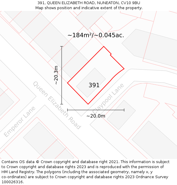 391, QUEEN ELIZABETH ROAD, NUNEATON, CV10 9BU: Plot and title map