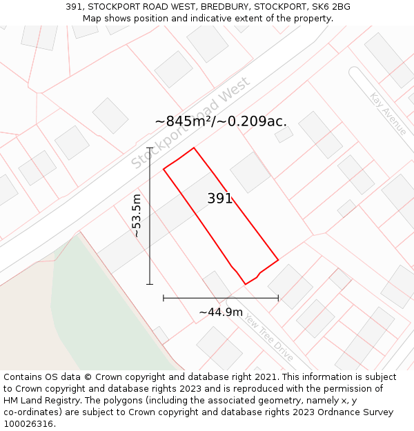 391, STOCKPORT ROAD WEST, BREDBURY, STOCKPORT, SK6 2BG: Plot and title map