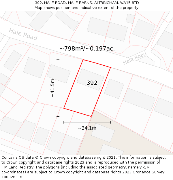 392, HALE ROAD, HALE BARNS, ALTRINCHAM, WA15 8TD: Plot and title map
