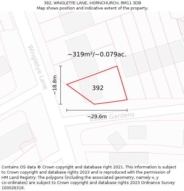 392, WINGLETYE LANE, HORNCHURCH, RM11 3DB: Plot and title map