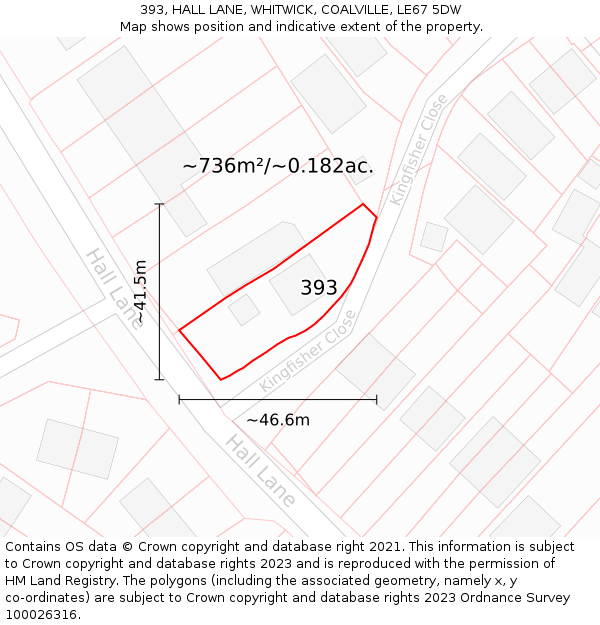 393, HALL LANE, WHITWICK, COALVILLE, LE67 5DW: Plot and title map