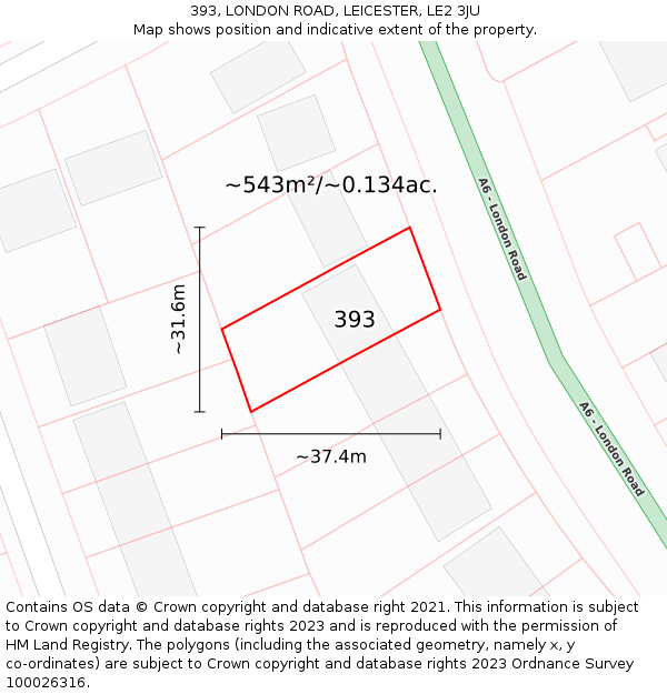 393, LONDON ROAD, LEICESTER, LE2 3JU: Plot and title map