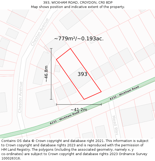 393, WICKHAM ROAD, CROYDON, CR0 8DP: Plot and title map