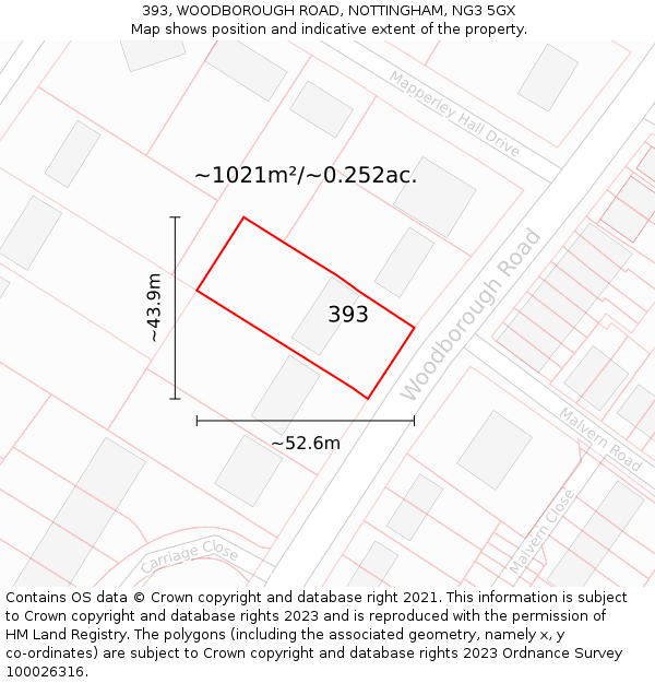 393, WOODBOROUGH ROAD, NOTTINGHAM, NG3 5GX: Plot and title map