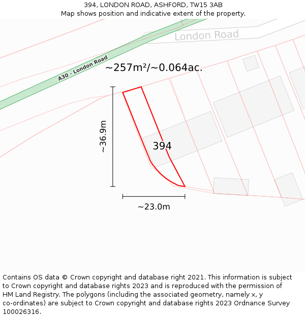 394, LONDON ROAD, ASHFORD, TW15 3AB: Plot and title map