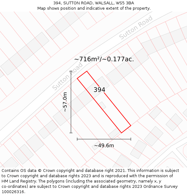394, SUTTON ROAD, WALSALL, WS5 3BA: Plot and title map