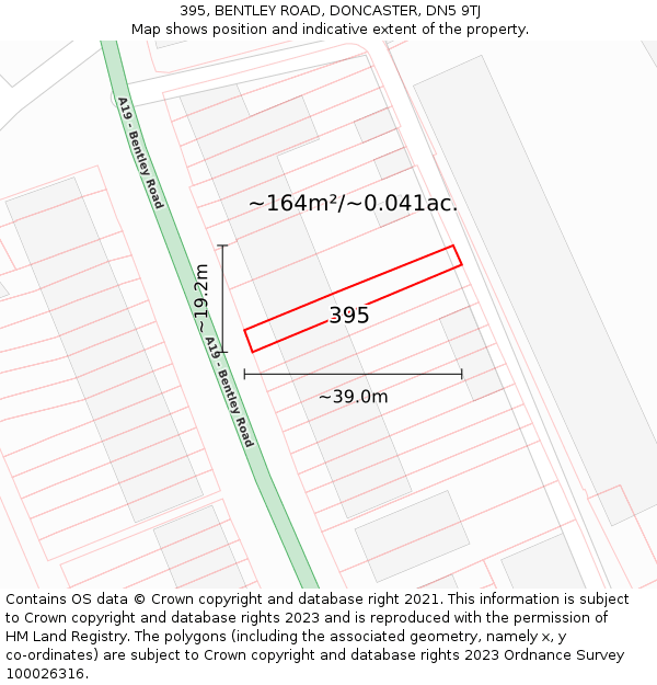 395, BENTLEY ROAD, DONCASTER, DN5 9TJ: Plot and title map