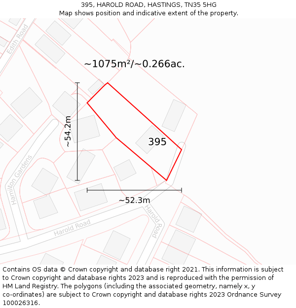 395, HAROLD ROAD, HASTINGS, TN35 5HG: Plot and title map