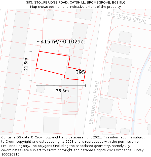 395, STOURBRIDGE ROAD, CATSHILL, BROMSGROVE, B61 9LG: Plot and title map
