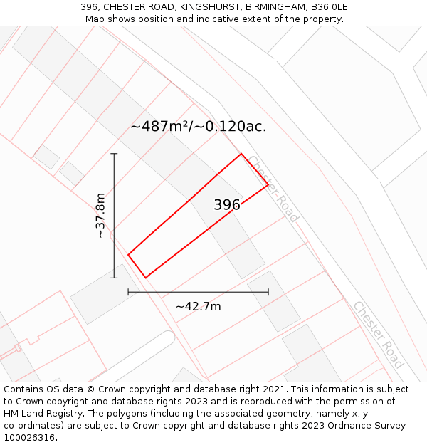 396, CHESTER ROAD, KINGSHURST, BIRMINGHAM, B36 0LE: Plot and title map