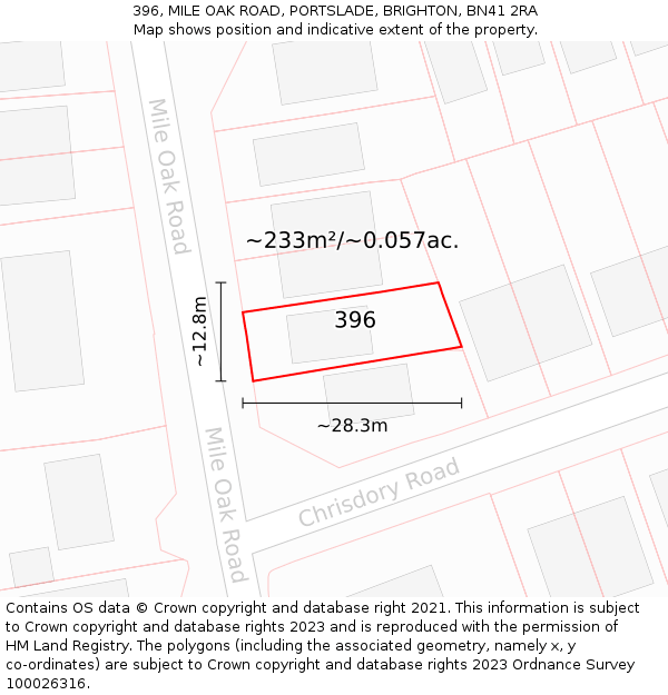 396, MILE OAK ROAD, PORTSLADE, BRIGHTON, BN41 2RA: Plot and title map