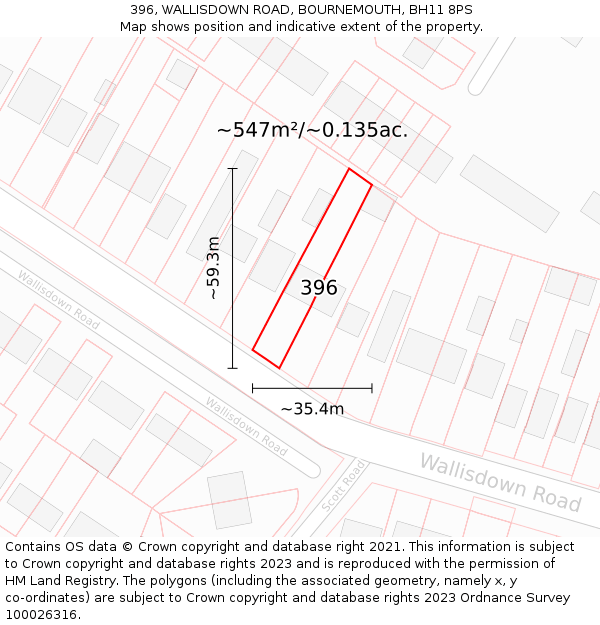 396, WALLISDOWN ROAD, BOURNEMOUTH, BH11 8PS: Plot and title map